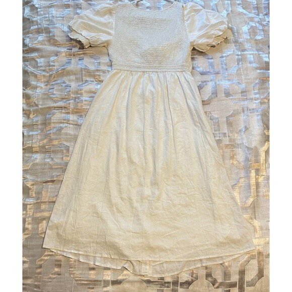 White Dress Size L Halter Top Smocked Puff Sleeves - Picture 8 of 9